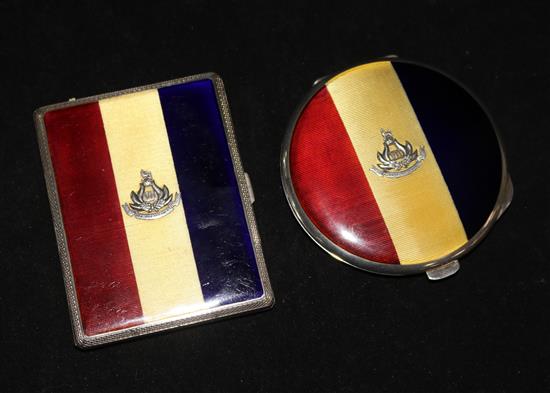 A 1930s Rajput Regiment silver cigarette case and matching compact, ex colonel Cadogan Rawlinson.